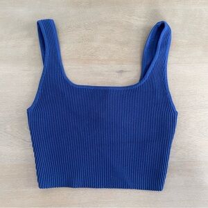 Babaton Royal Blue Sculpt Knit Squareneck Cropped Tank